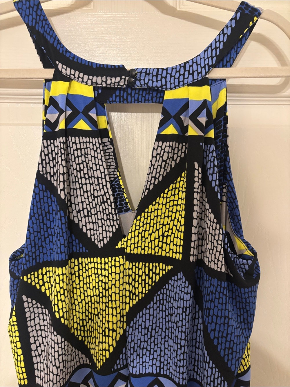 Tori Richard Blue Yellow Black Geometric Maxi Dress - Picture 5 of 6
